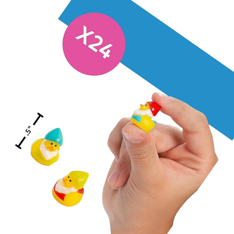1/2&#x22; Micro Brightly Colored Gnome Rubber Ducks 24 Pc