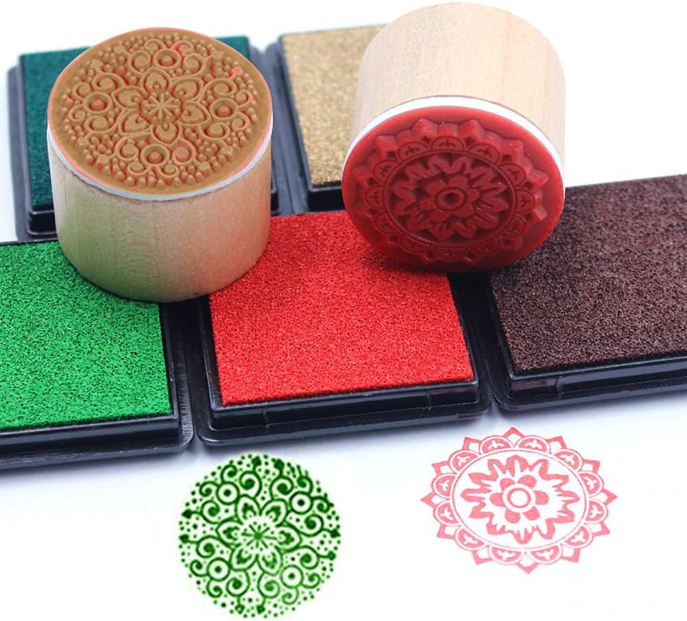 12 Pcs Wooden Stamps Floral Pattern Rubber Stamp Circles and Squares Decorative Rubber Wooden Stamps