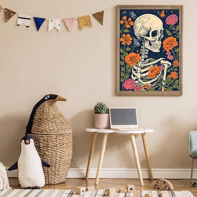 Skull Diamond Painting Kits for Adults Skeleton Diamond Art Kits for Beginners, Round 5d Gem Art Kits for Adult DIY Crafts Kits for Gift Home Wall Decor Gifts (12x16inch, B11062