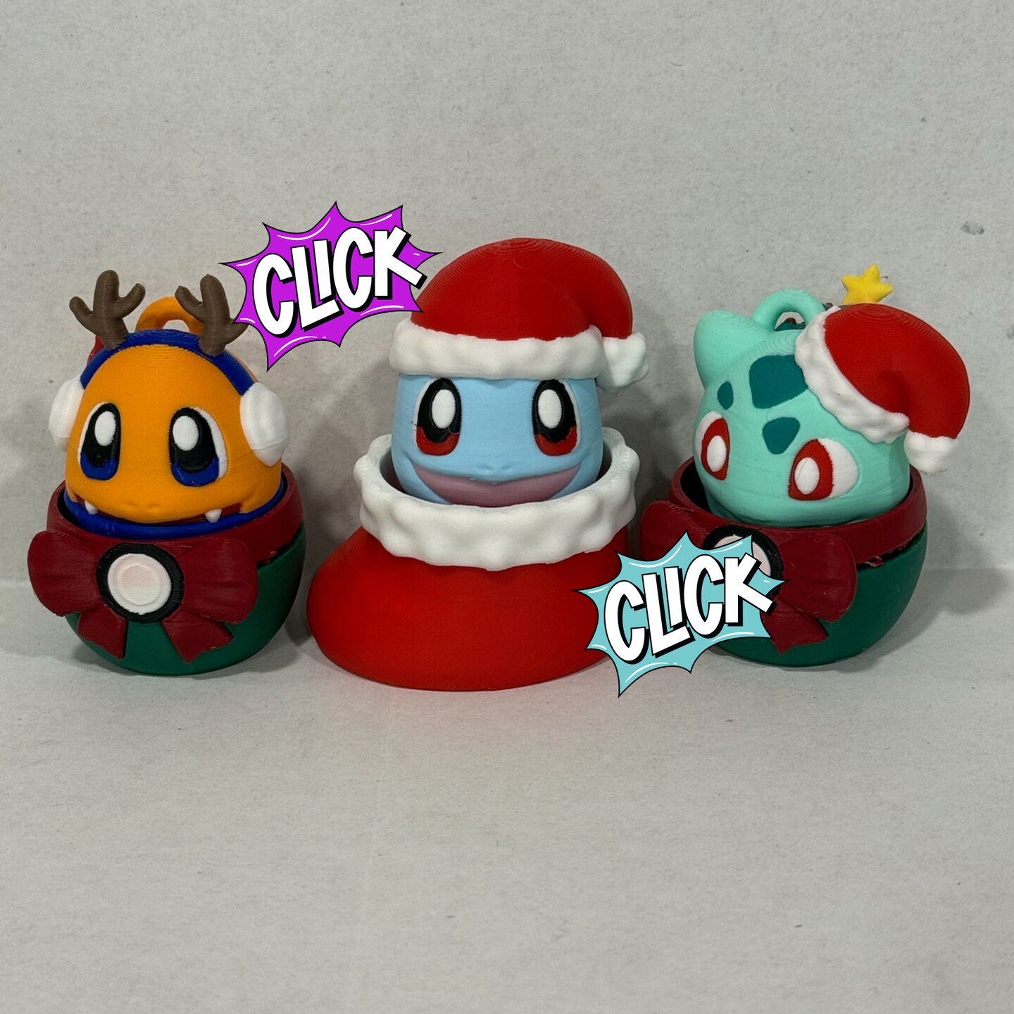 Christmas Charmander, Bulbasaur, Squirtle fidget Clicker | MakerPlace ...