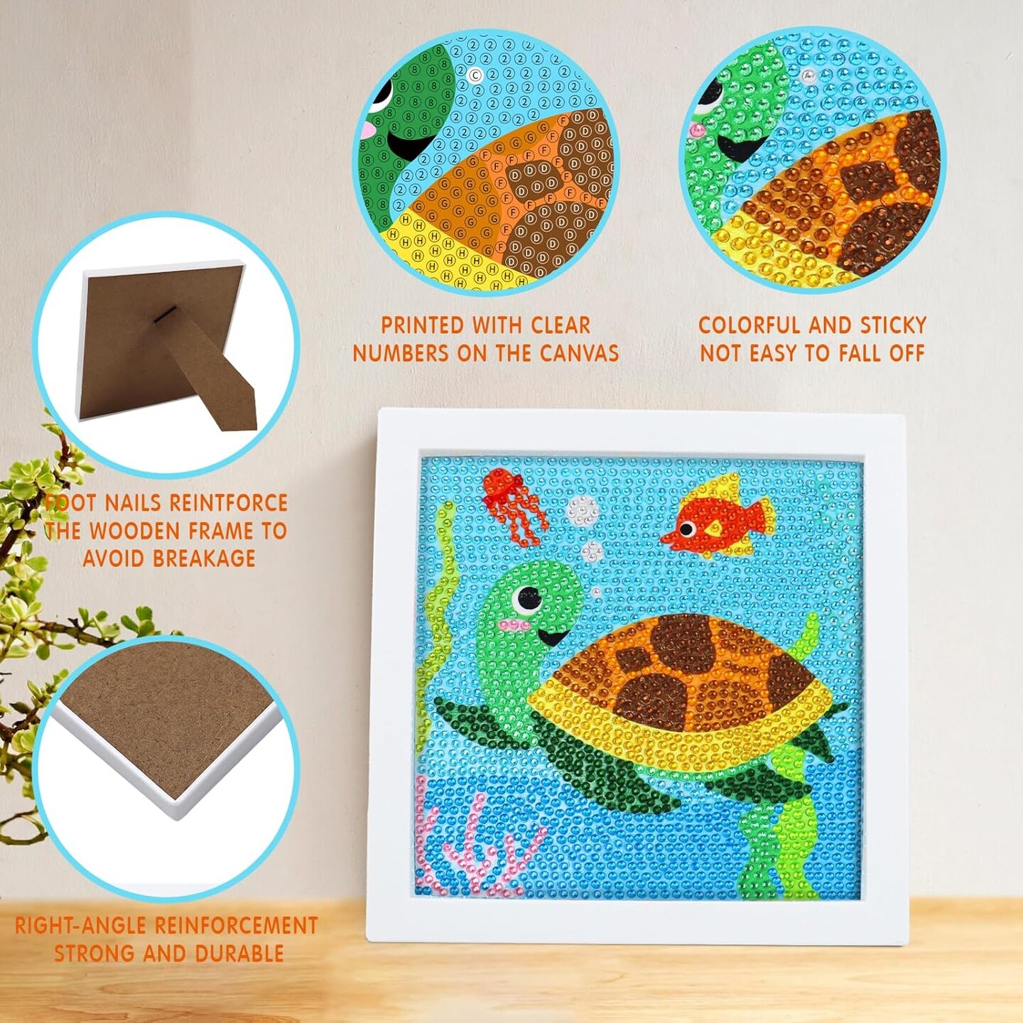 Diamond Painting Kits for Kids 6–12 – 6 Pack (6x6 Inch) with Unicorn, Dinosaur, Turtle & More – Gem Art Set with 21 Colors, Tools & Frames