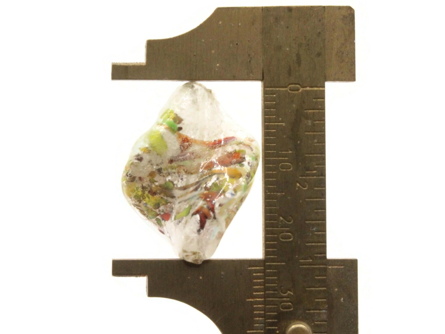 4 25mm Clear with Rainbow Speckles Lampwork Glass Flat Oval Twist Beads