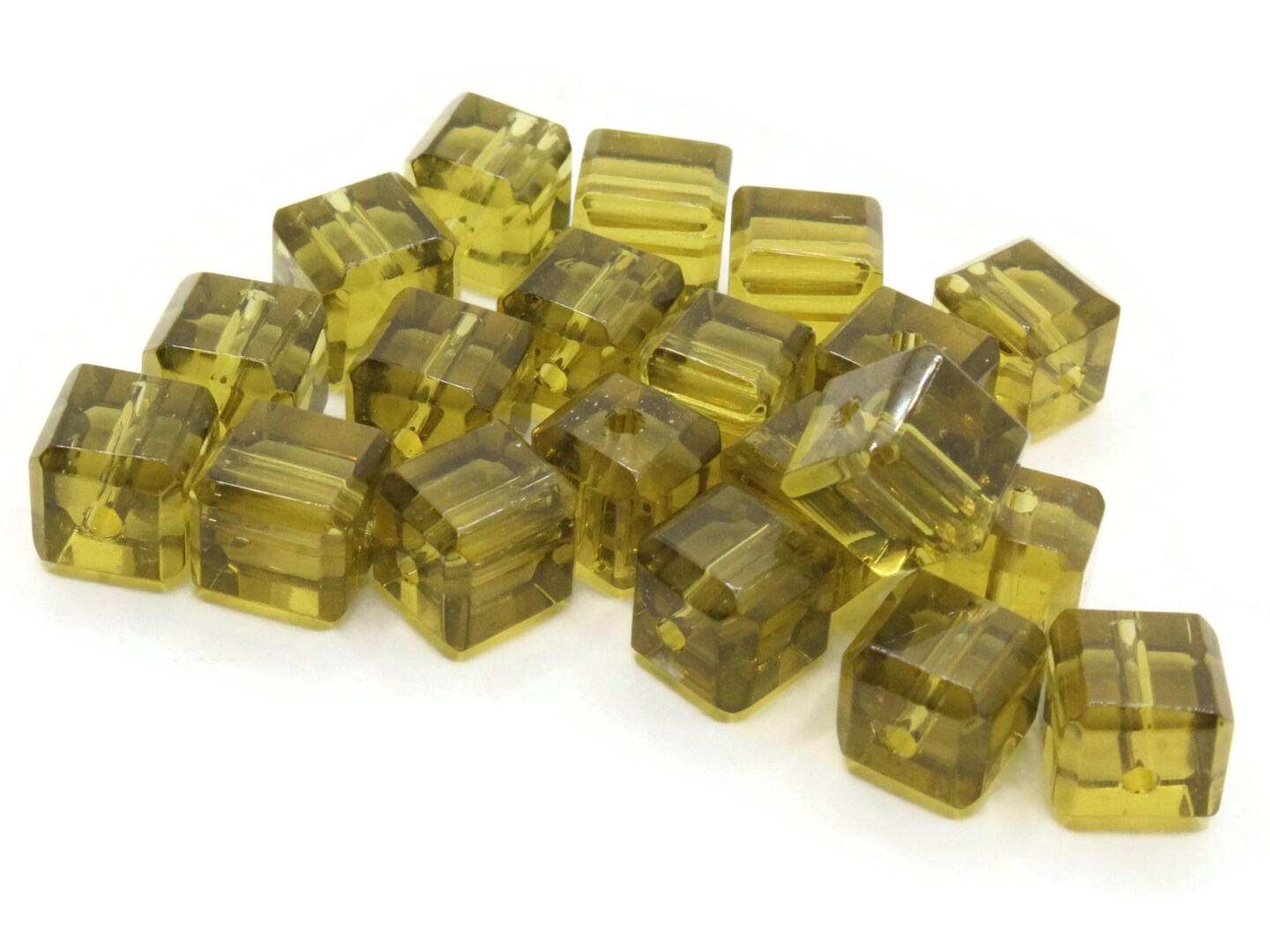 20 10mm Olive Green Glass Cube Beads