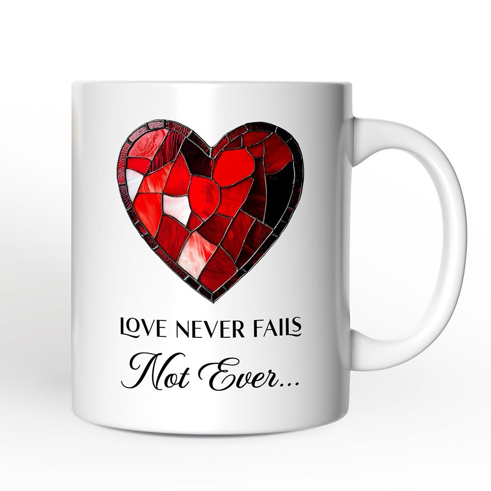 Heart Stained Glass Mug, Love Never Fails Gift