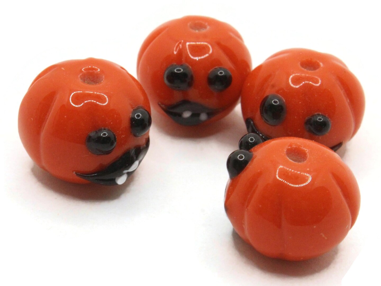 4 19mm Orange and Black Jack-O-Lantern Pumpkin Lampwork Glass Halloween Beads