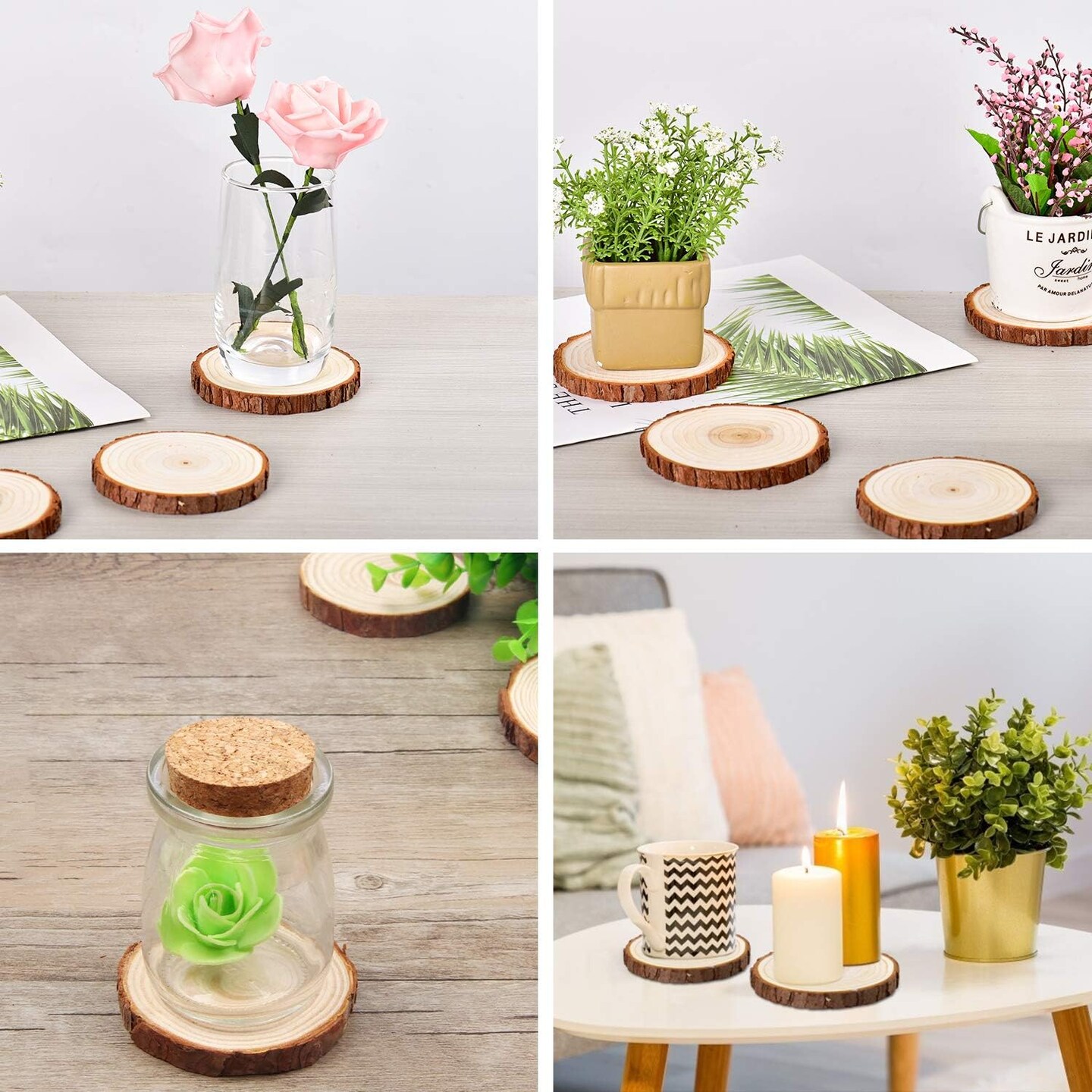 Unfinished Natural Wood Slices with Bark - 20 Pcs 3.5-4 inch Wood Craft kit, DIY Kids Arts and Crafts Coasters Ornaments Rustic Wedding Decorations