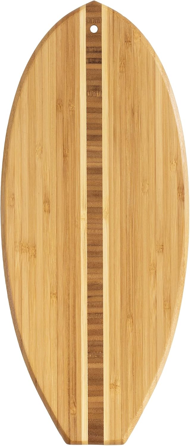 Lil' Surfer Surfboard Shaped Bamboo Serving and Cutting Board, 14-1/2" x 6