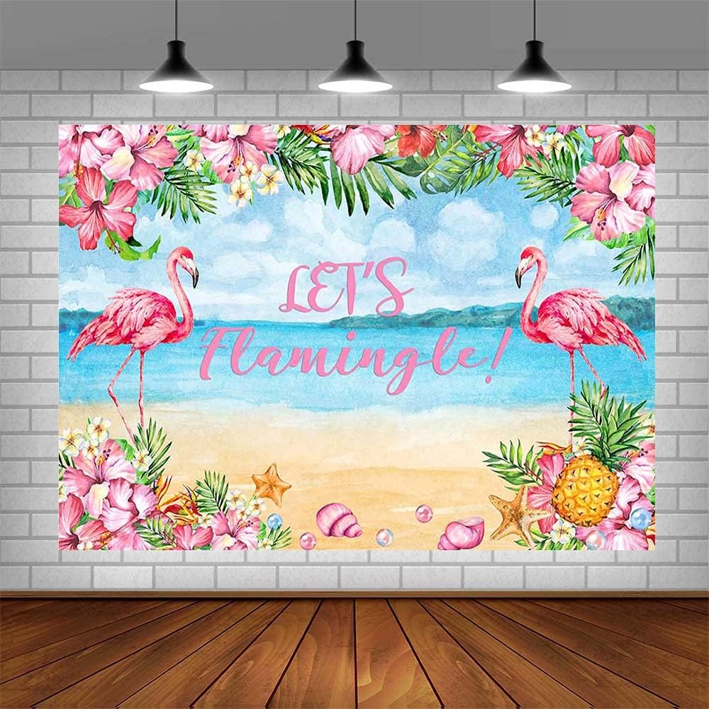 7x5ft Let's Flamingle Summer Beach Flamingo Party Decorations Hawaiian Aloha Birthday Backdrop Pineapple Pink Floral Background Cake Table Decor Photo Banner Props
