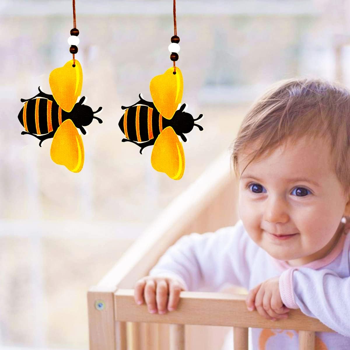 10 PCS Bee Ornaments Wooden Bumble Bees Cutouts Decorations for Tree Tree Tray Wreath Christmas Festival Bee Sign Art Crafts Home Hanging Decor, Bulk