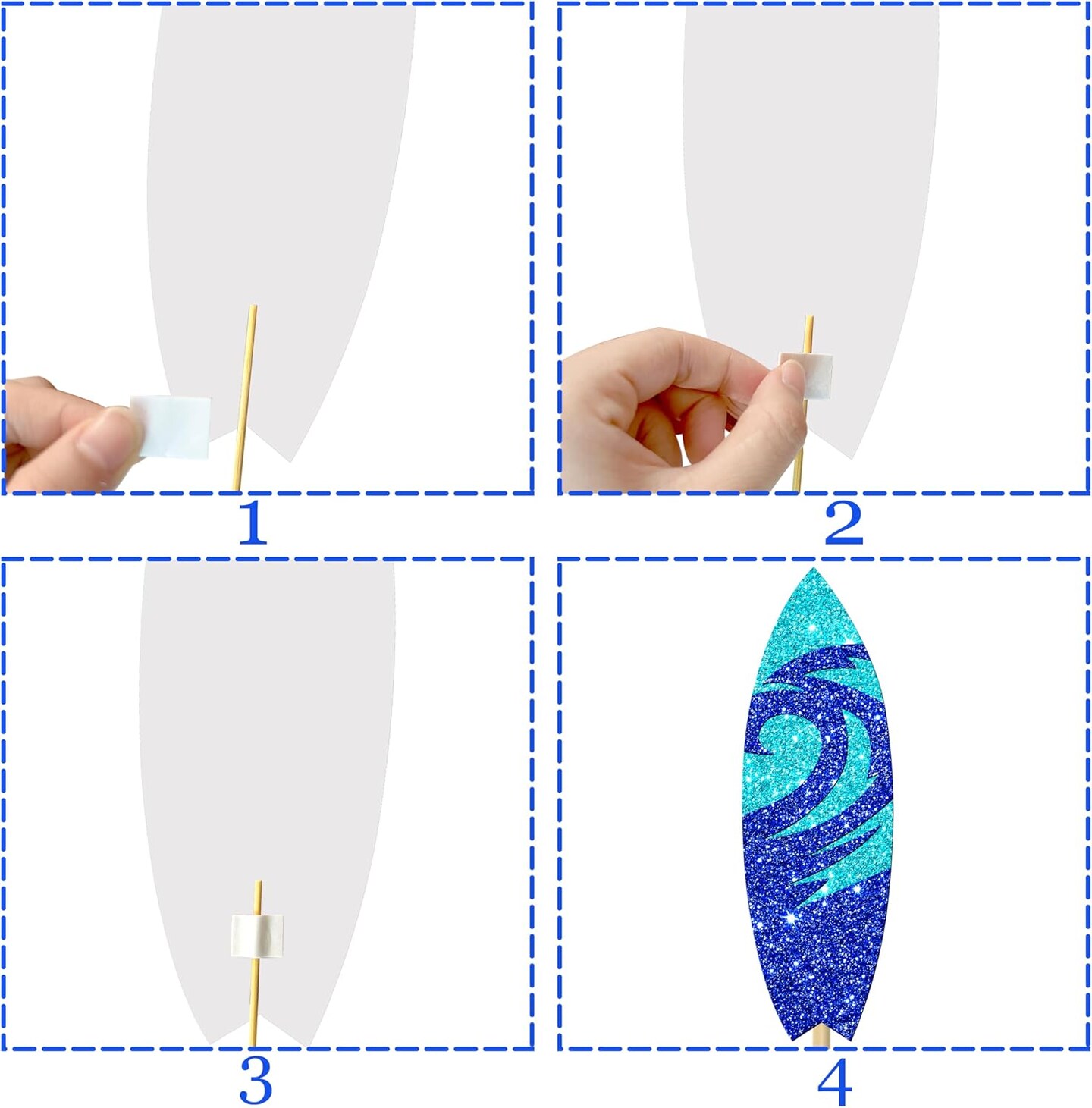 18pcs Glitter Surfboard Theme Centerpiece Sticks Summer Surfing Party Decorations Summer Beach Surf Party Table Centerpiece for Surfer Birthday Hawaii Surfing Party Supplies