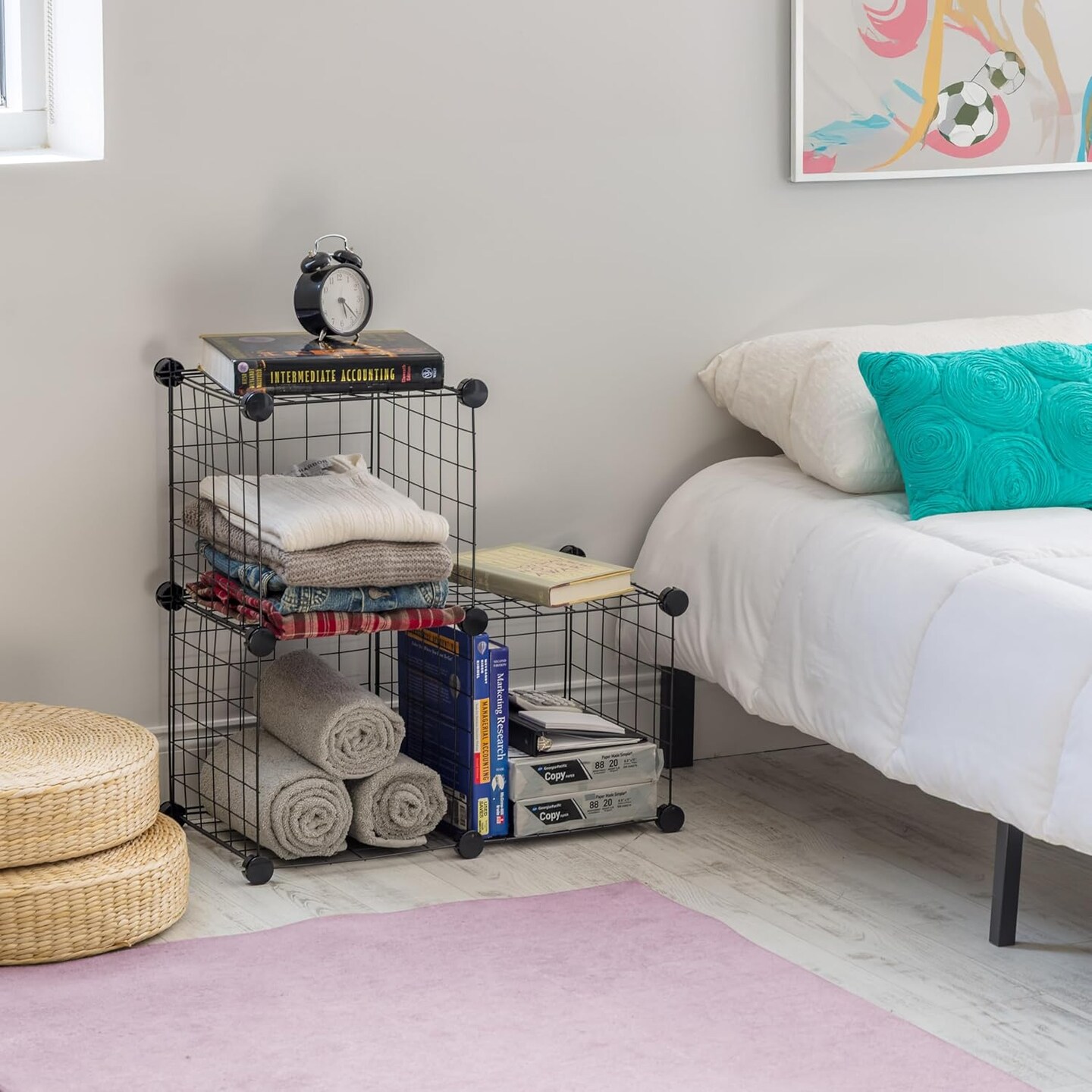 IRIS USA 6-Cube Modular Wire Cube Storage Organizer, Adjustable & Expandable Metal Shelving, Stackable Wire Grid, 60 lb Capacity, Black