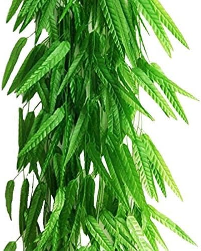 Fake Green Willow Rattan 71 Inch 10 Pcs Artificial Green Bamboo Leaves Artificial Greenery Lvy Vine Leaves Artificial Flower Garland for Home Hotel Office Wedding Party Garden Decor
