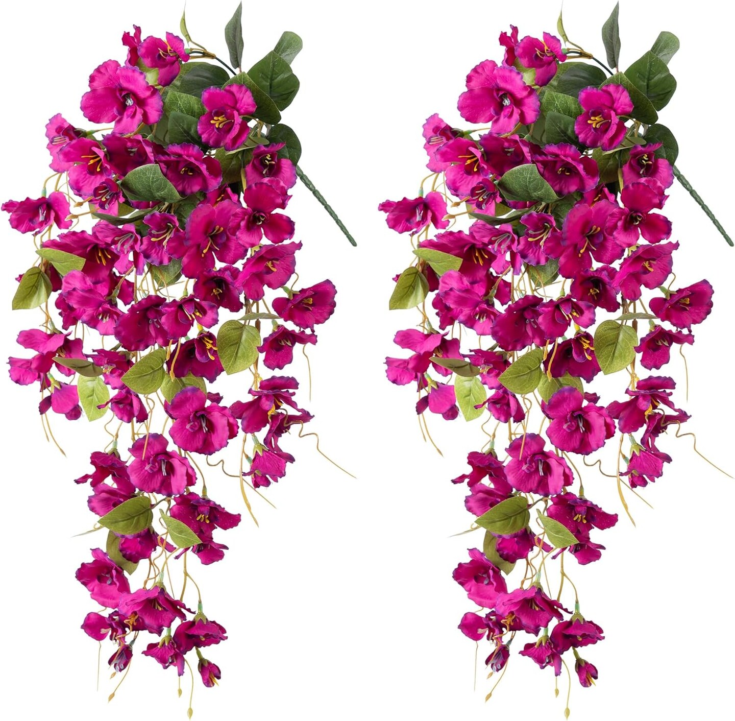 Artificial Hibiscus Fake Hanging Flowers Plants for Outdoors Spring Summer Decor, 2pcs Fuchsia Silk Hibiscus Long Trailing Vines