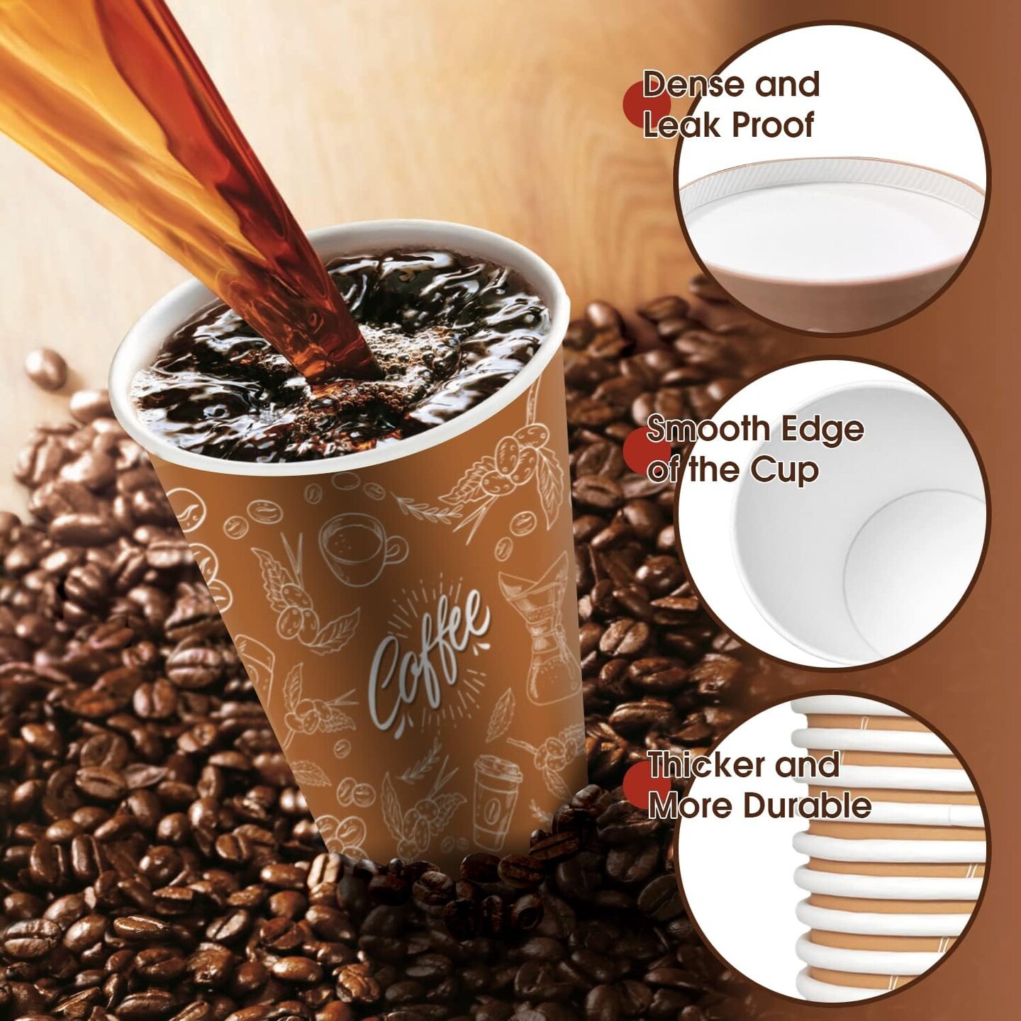 100 Pack -12 oz Disposable Coffee Cups with Lids, Thickened Coffee Paper Cups -To Go Hot Cups for Party, Beverages, Tea, Hot Chocolate,Water, Juice