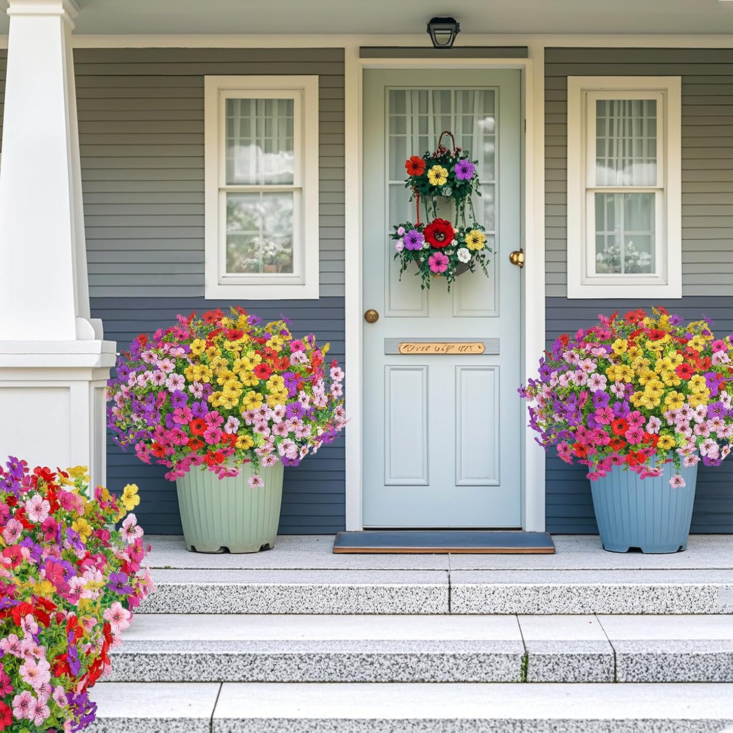 20 Bundles Artificial Flowers for Outdoors Decoration Fake Silk Flowers UV Resistant Faux Plants Artificial Daisy Eucalyptus for Spring