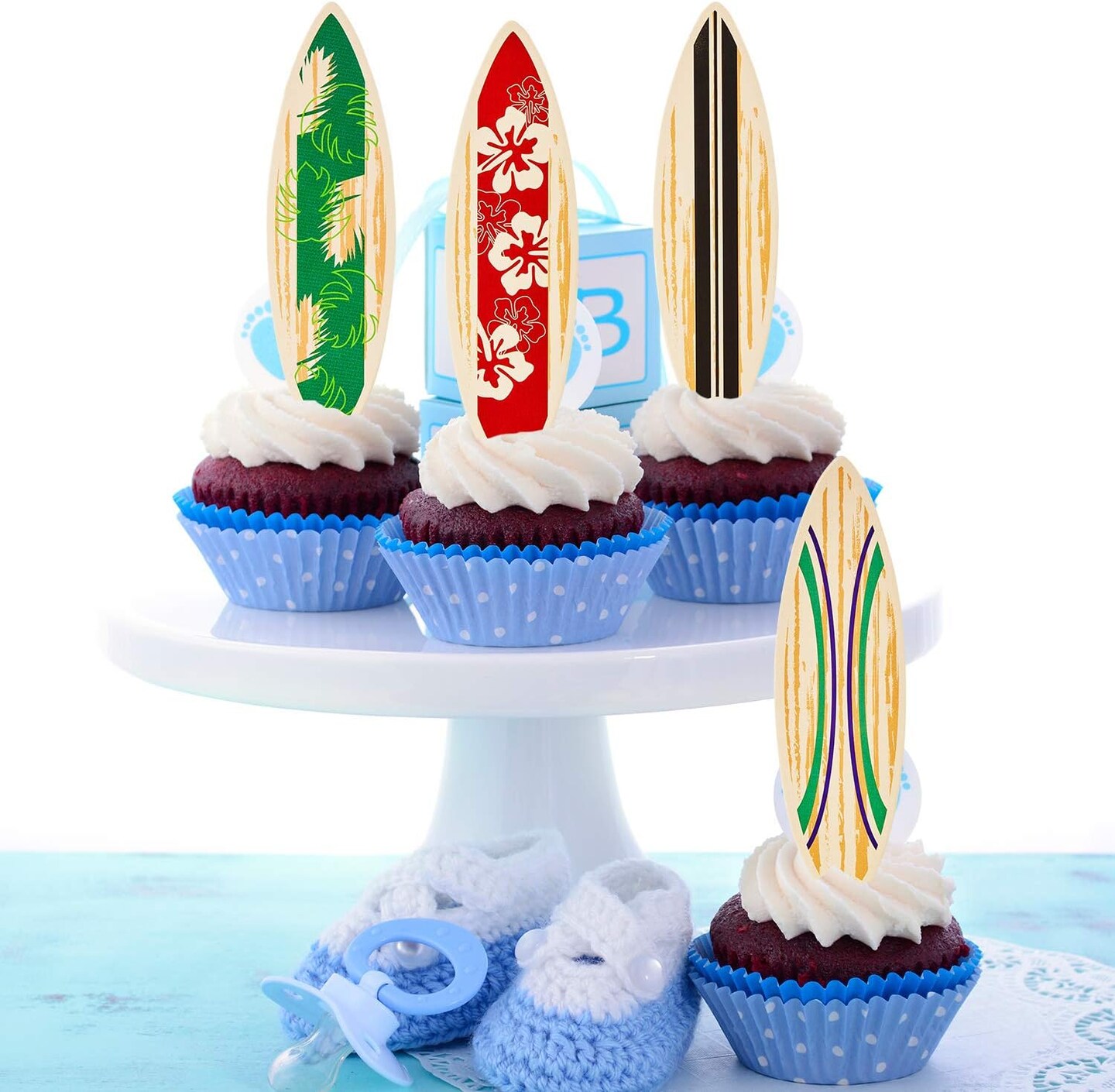 48 Pieces Surfboard Cupcake Toppers Surfboard Beach Cake Decorations Surfboard Mini Accents for Swimming Pool Summer Beach Party Luau Birthday Baby Shower Party Supplies