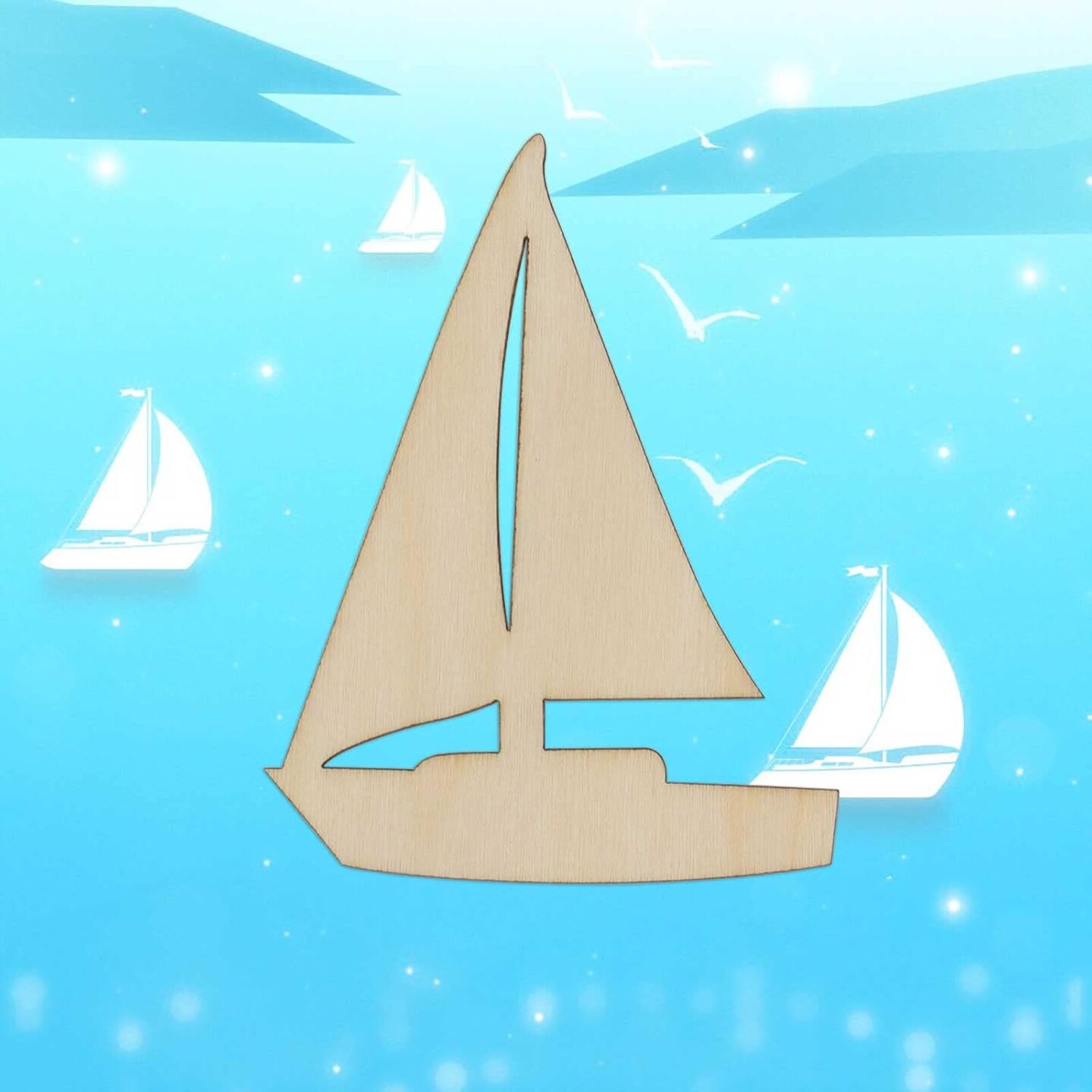 20pcs Nautical Wood DIY Crafts Cutouts Blank Wooden Sailboat Shaped Ornaments Wood Tags for DIY Projects Sailing Party Decorations