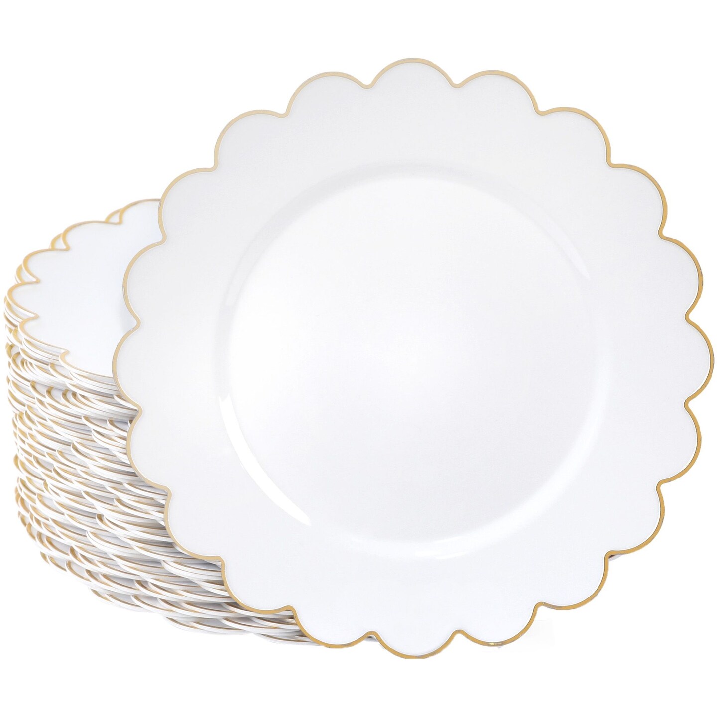 White Plastic Plates with Gold Scalloped Edge (9 Inches, 50 Pack)