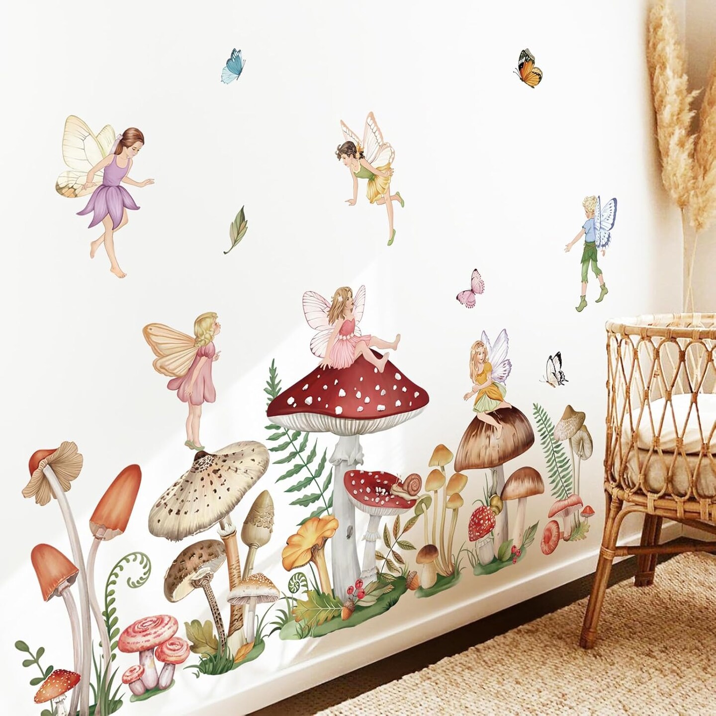 Woodland Mushroom Wall Decals Fairy Butterfly Forest Peel and Stick Wall Art (Multi)