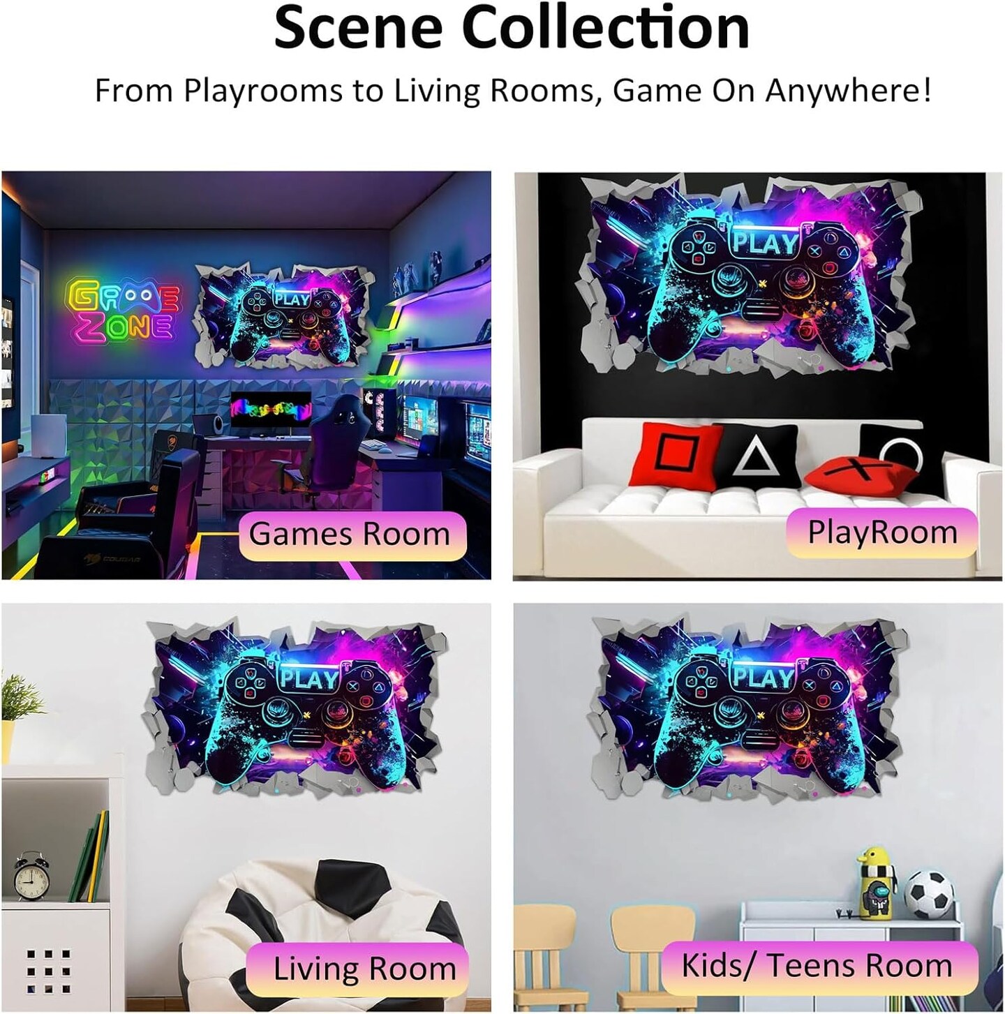3D Game Wall Decals: Gaming Room Wall Stickers for Game Lover(3d Video Game Wall Decals)
