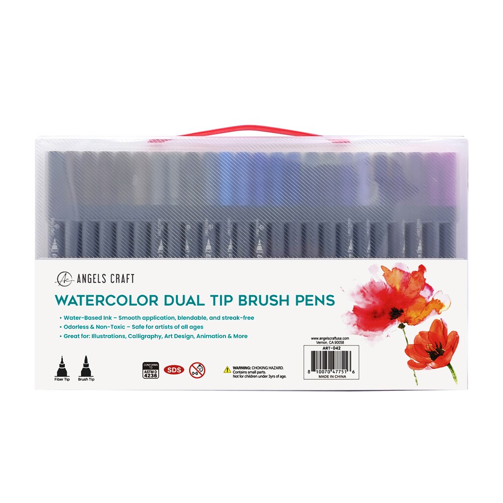 Angels Craft 72 Colors Watercolor Dual Tip Pens, Brush Tip & Fine Tip Set Includes Storage/Travel Case