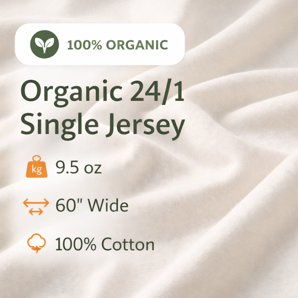 FabricLA Organic Jersey Knit Fabric | Cotton Knit Tshirt Jersey Fabric | 60 Inches Wide | Cotton Jersey