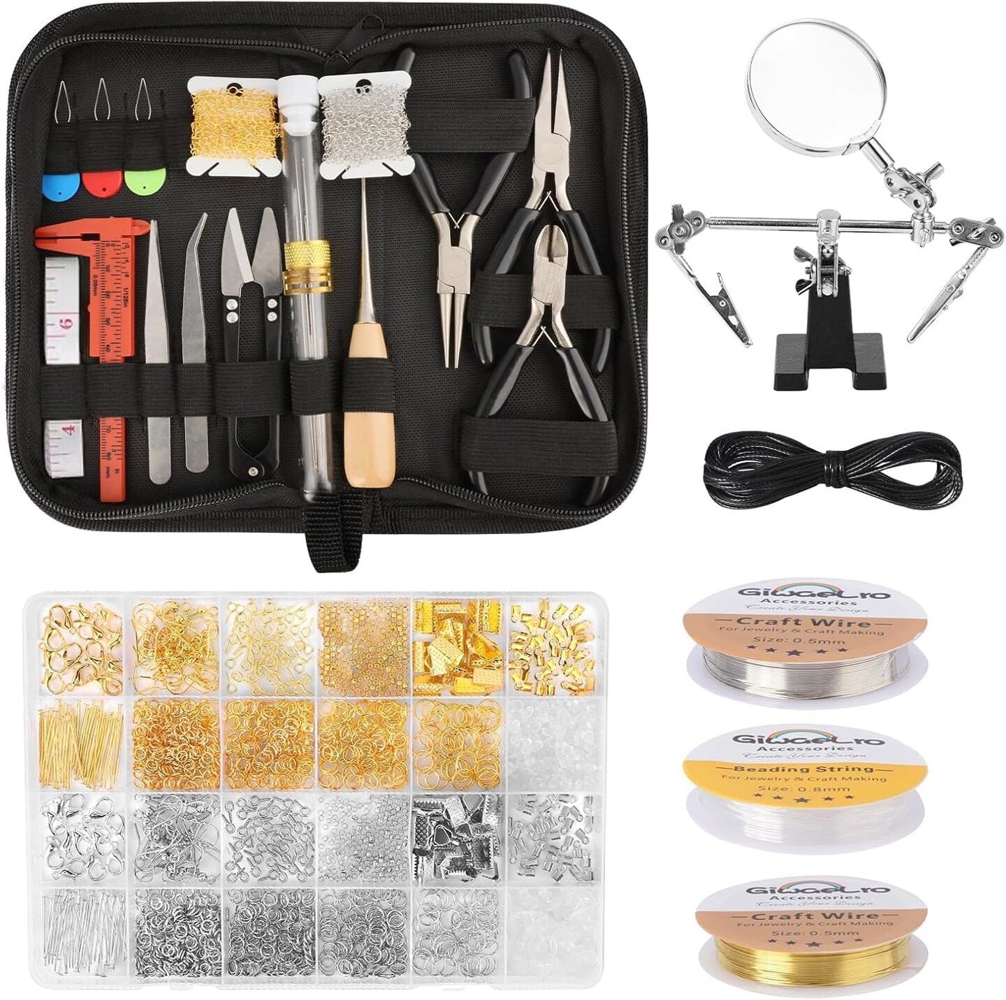 Jewelry Making Kit for Adults – Complete Jewelry Making Supplies Set with Pliers, Wires, Necklace Chains, Findings, Magnifier, Tools & Storage Bag