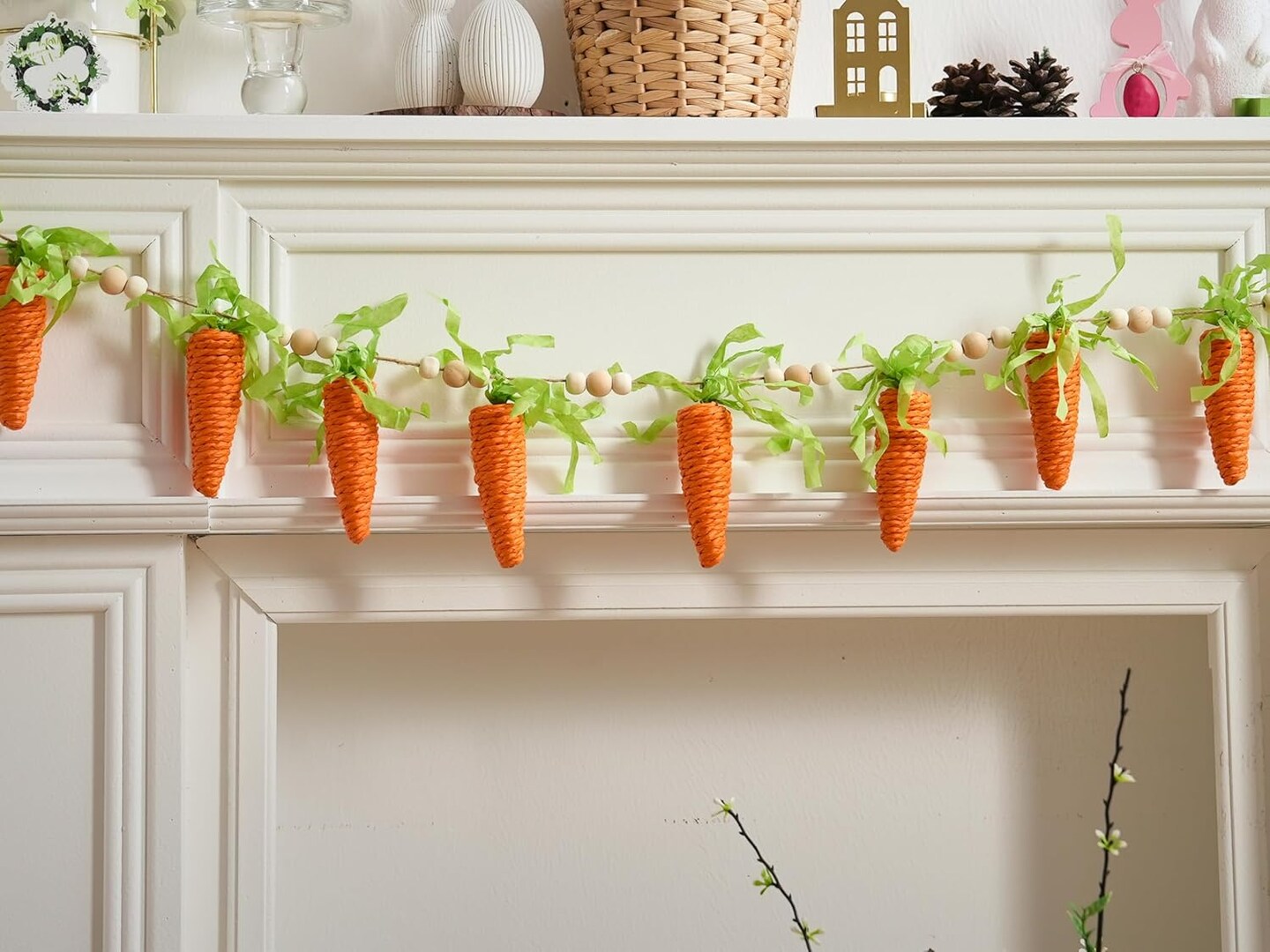 Easter Carrot Garland Decor, 12 Carrots Ornament for Mantel Decorations, 6FT Hanging Artificial Carrots Garland Carrot Banner for Easter Party Fireplace