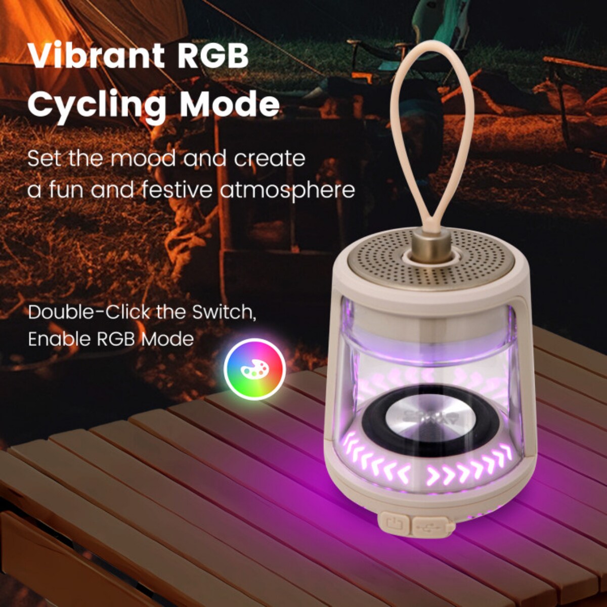 White ABS Camping Speaker Lantern with 360° Sound and Dimmable Light