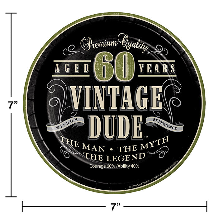 96 pc Bulk Vintage Dude Dessert Plate &#x22;60&#x22;