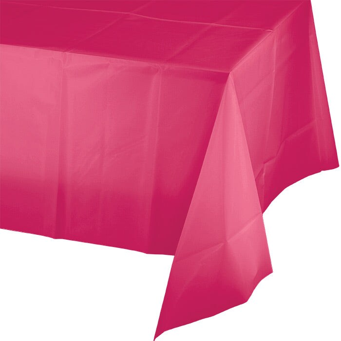12/Case Bulk Hot Magenta Plastic Table Covers 54 inch x 108 inch