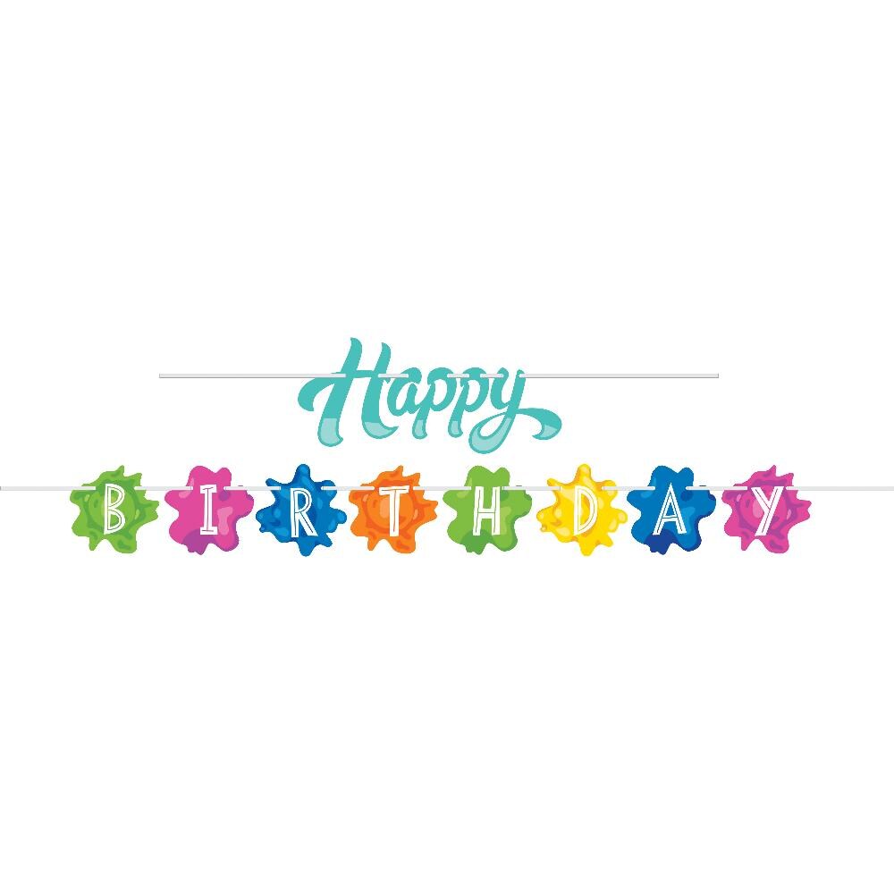 24 pc Bulk Splatter &#x22;Happy Birthday&#x22; Ribbon Banner