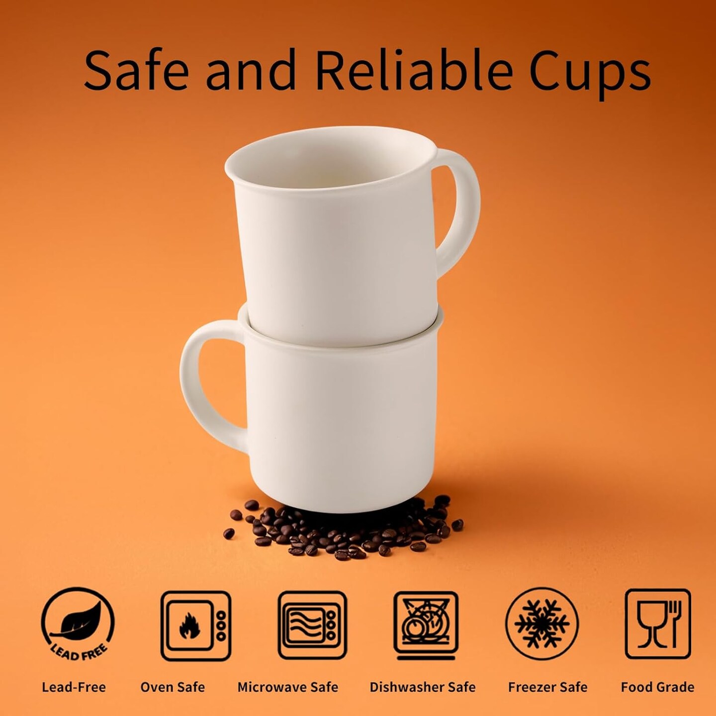 White Coffee Mugs Set of 4, 12 Ounce Coffee Mugs with Handles