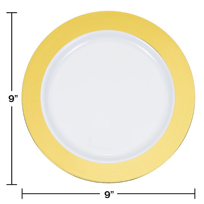 120 pc Bulk Gold Rim Plastic Dinner Plates