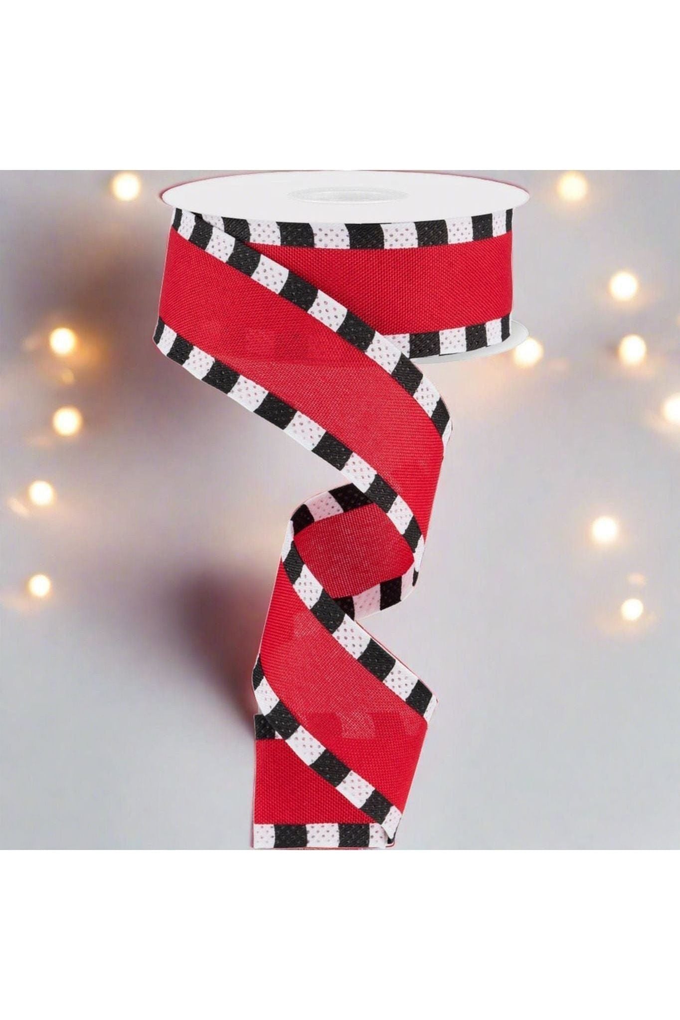 1.5&#x22; Faux Royal Burlap/Stripe Edge Ribbon: Red (10 Yards)