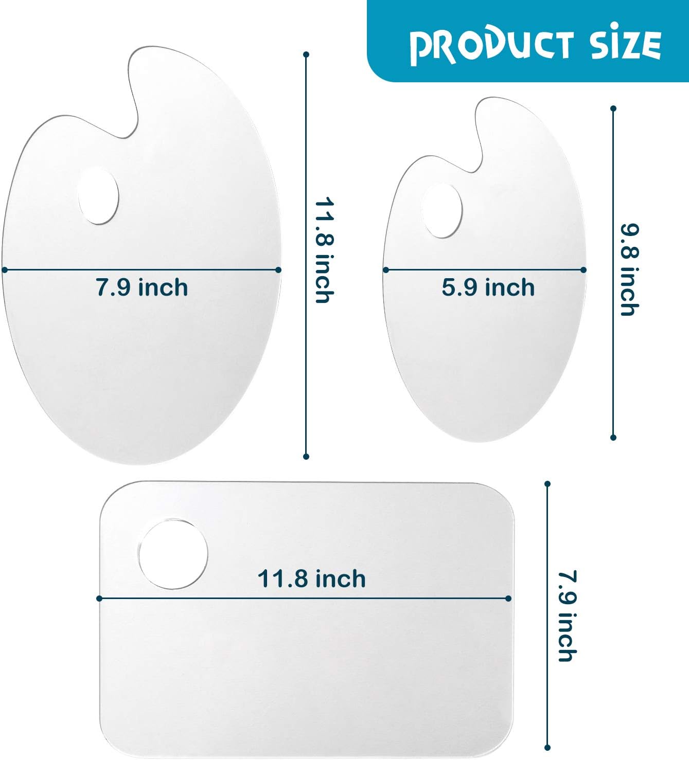 3pcs Acrylic Paint Palette Clear Art Palette for Adults &#x26; Kids, Transparent Non-Stick Oil Paint Palette with Protective Kraft for DIY Craft Art Painting Plate