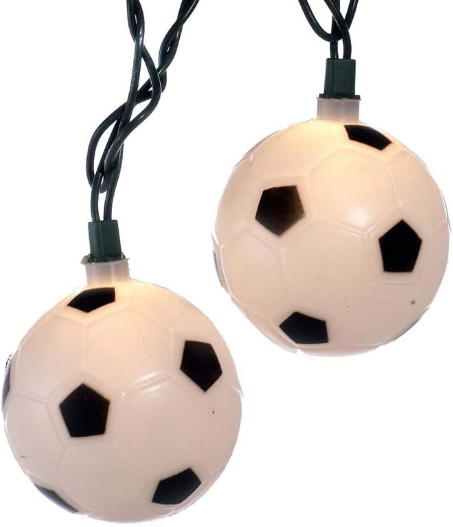 Kurt Adler Soccer Ball Patio Lights - White - 9' Green Wire - 10ct
