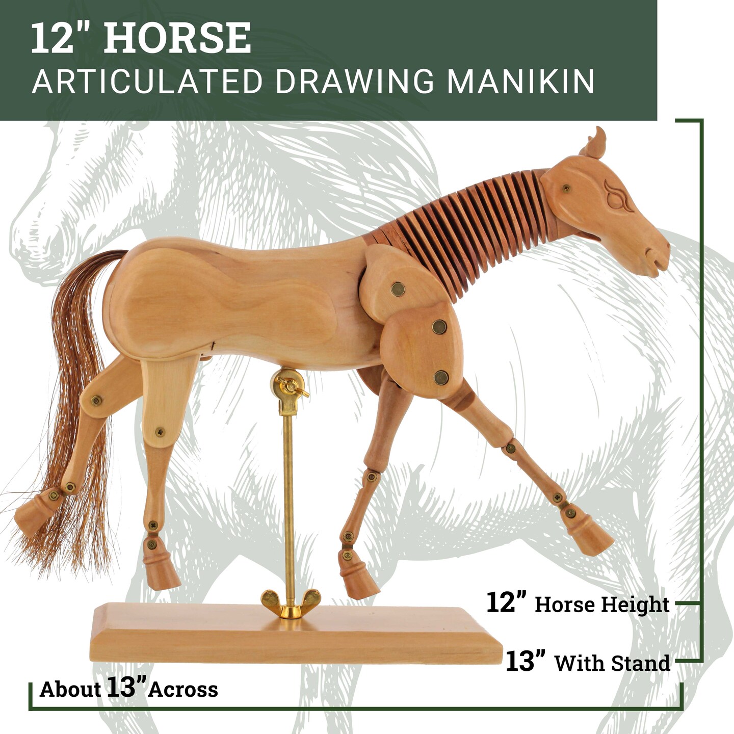 U.S. Art Supply Wooden Horse Artist Drawing Manikin Articulated Mannequin (12&#x22; Horse)