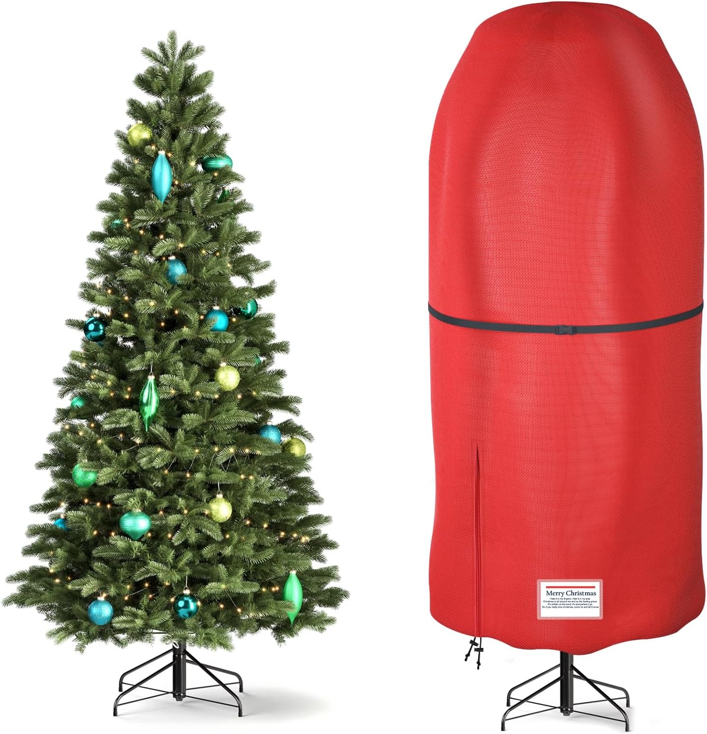 Upright Christmas Tree Storage Bag,Oxford Fabric Tear Resistant Adjustable Christmas Tree Storage Bag for 9 FT Assembled Trees (Red)