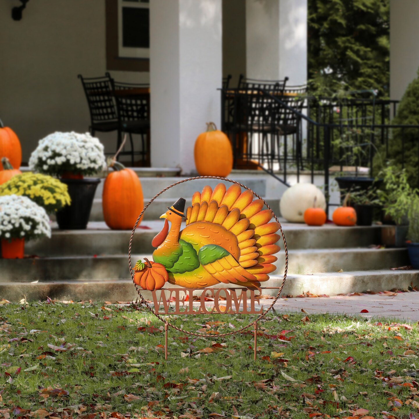 30&#x22;H Thanksgiving Metal &#x22;WELCOME&#x22; Turkey Yard Stake (KD, Two function)