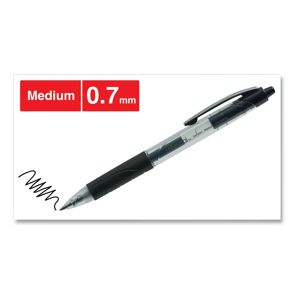 Universal 0.7 mm. Medium Comfort Grip Retractable Gel Pen - Black Ink, Clear/Black Barrel (36/Pack)