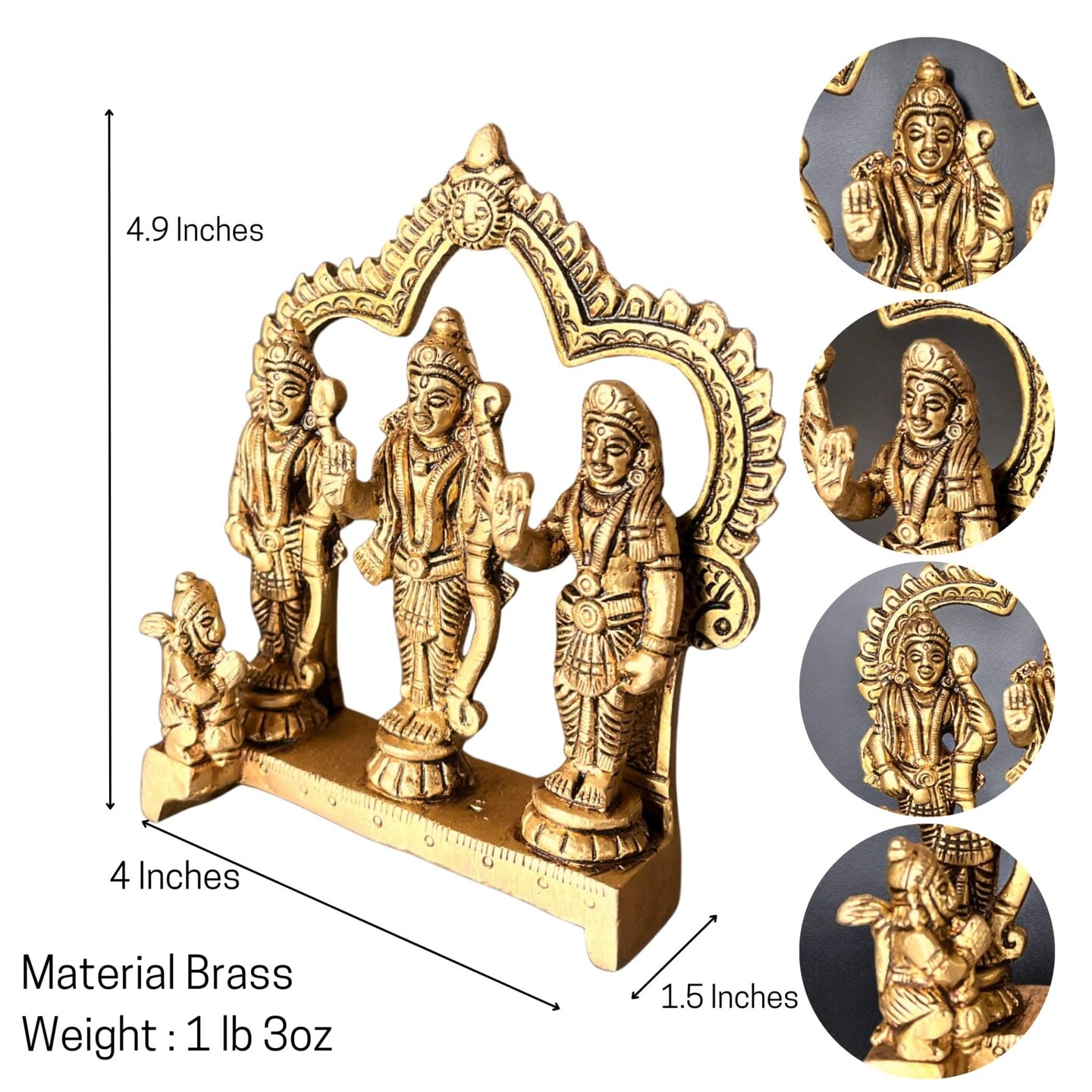 Brass Ram Darbar Statue Hindu Religious Lord Rama Laxman Sita Hanuman Idol for Pooja Home Decor Indian Festivals Diwali Housewarming Gift - Rama Murti Sculpture (4.9 Inches)