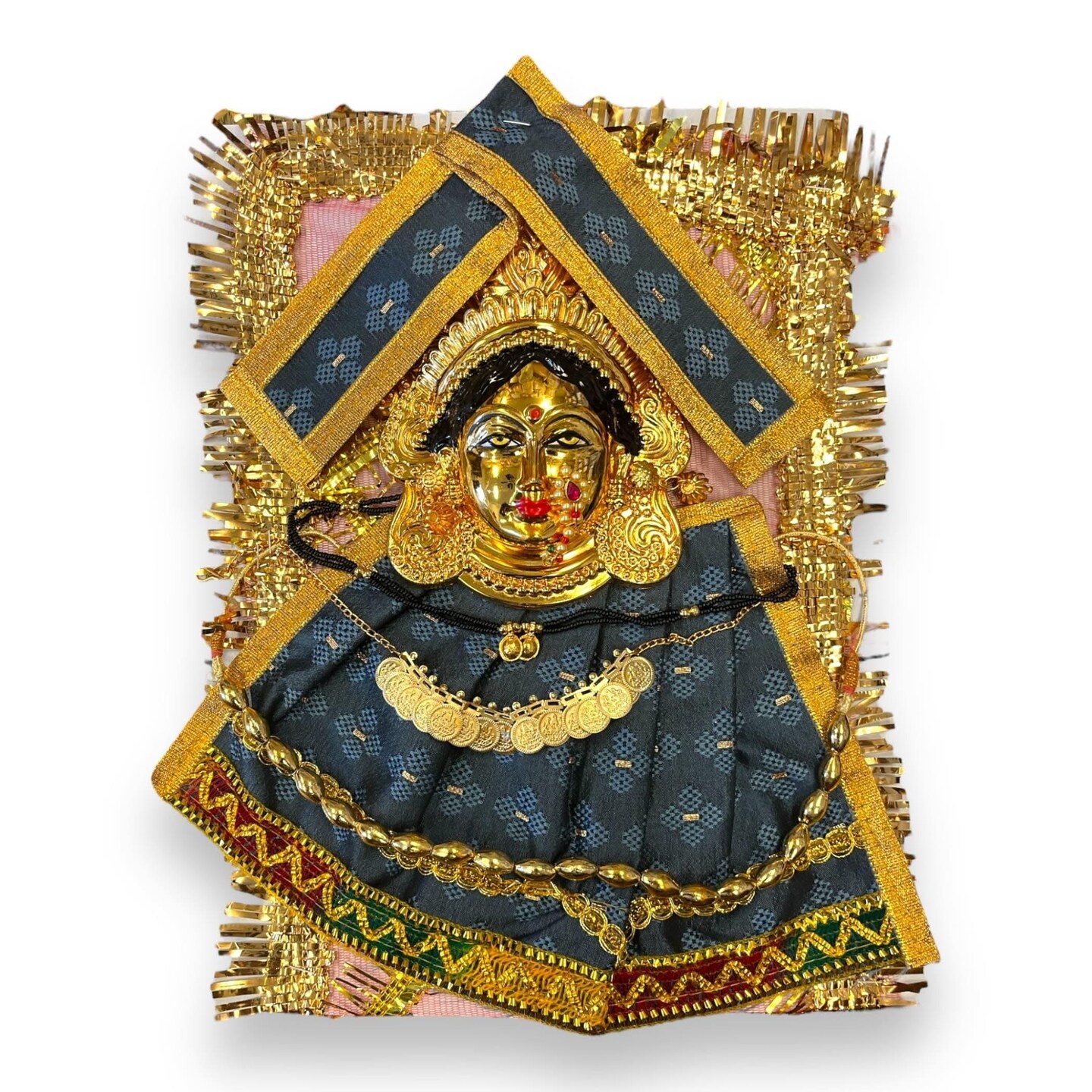 Vara Lakshmi Goddess Face Set Devi Mata Mukhota Face Idol with Dress Jewelry for Varalaxmi Vratam Navaratri Margashirsha Vratha Pooja Hindu Religious Temple Mandir - Mahalaxmi Goddess Face