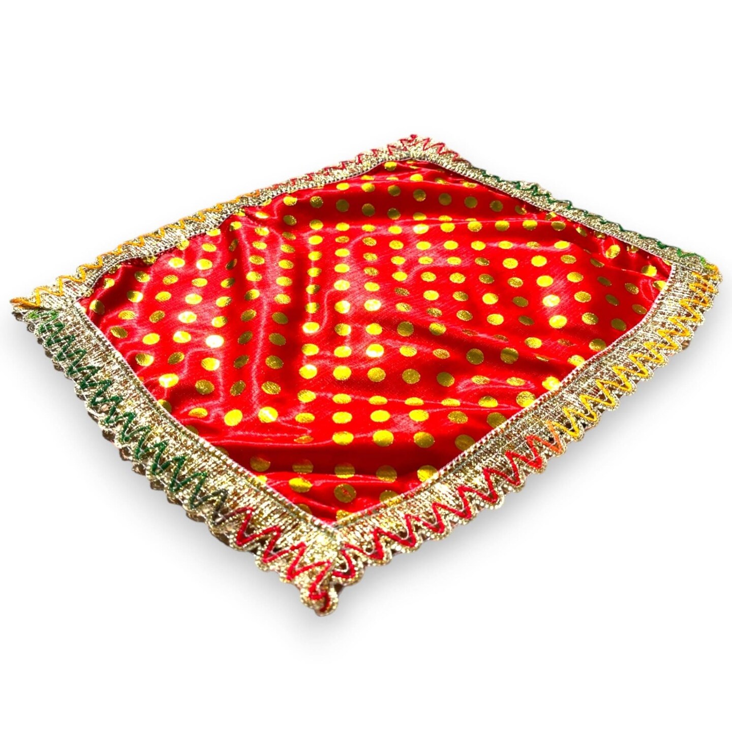 Cloth Pooja Mat Aasan Silk Mix Fabric Cloth for God Goddess Idol Puja Asan Mandir Temple Home Decor Base Chowki Asana Indian Festival Diwali Decoration Housewarming Gift Mata Ki Chunri