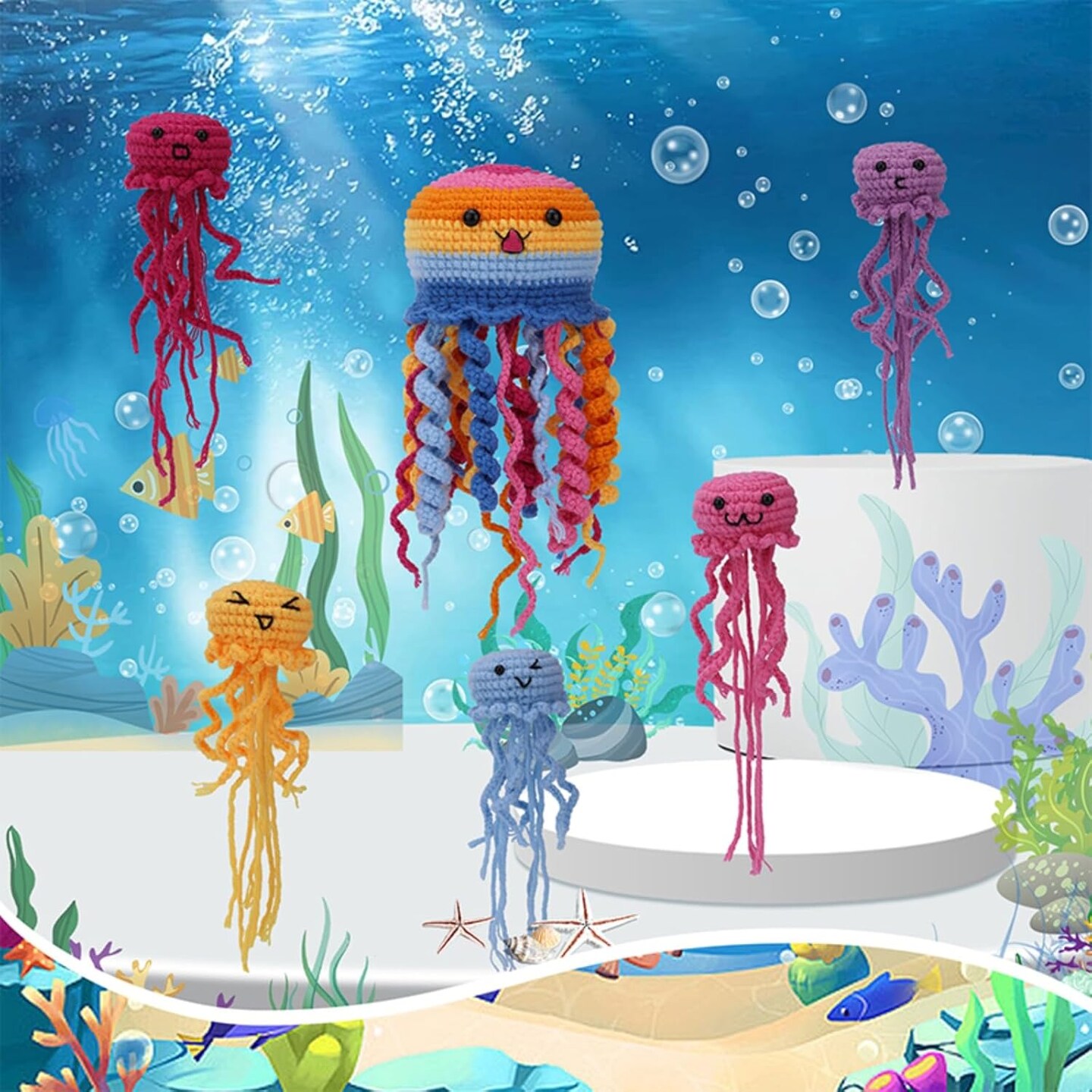 6-Pack Jellyfish Beginner Crochet Kit – DIY Crochet Animal Kit with Yarn, Hooks, Video Tutorials & Step-by-Step Instructions for Adults & Teens