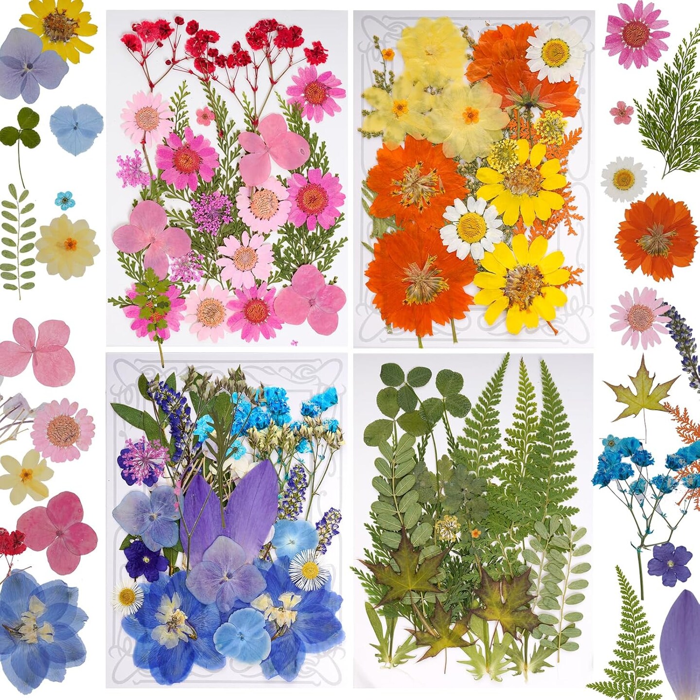 100-Piece Dried Pressed Flowers & Leaves Set for Crafts – Colorful Natural Flowers for Resin, Jewelry, Nail Art, Candle, Soap, Scrapbooking & DIY Projects – Tweezers Included