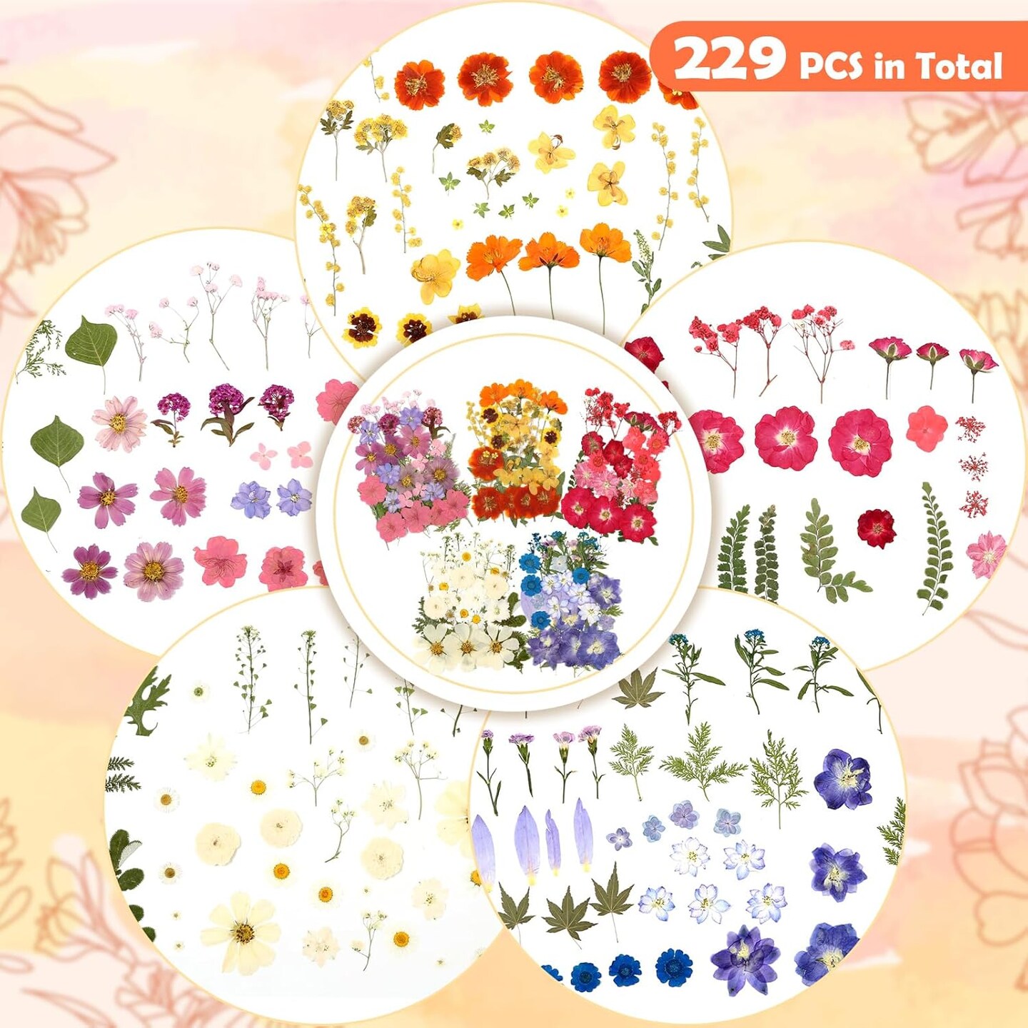269PCS Dried Pressed Flowers for Resin Crafts – Bulk Real Nature Wildflowers & Leaves Set with Butterfly Stickers, Tweezers for DIY Jewelry, Scrapbook, Candle, Vase, Card & Home Décor