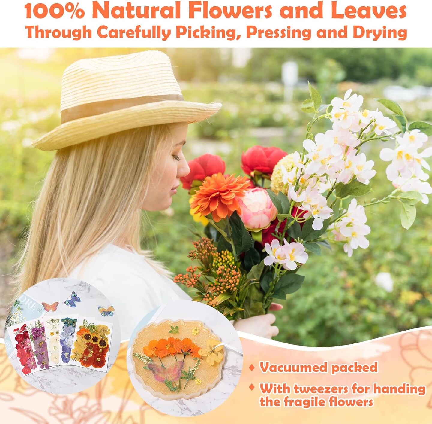 269PCS Dried Pressed Flowers for Resin Crafts – Bulk Real Nature Wildflowers & Leaves Set with Butterfly Stickers, Tweezers for DIY Jewelry, Scrapbook, Candle, Vase, Card & Home Décor