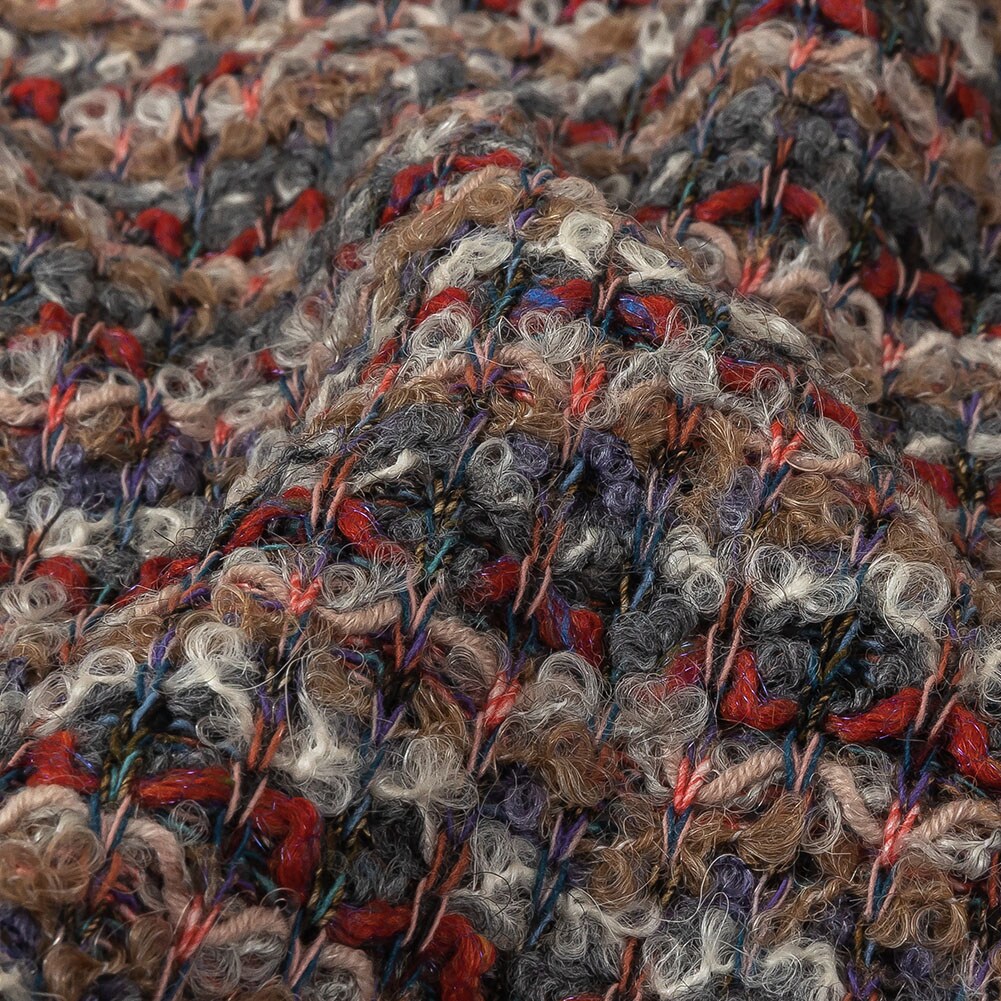 1 Yard Italian Gray, Beige, and Red Striped Boucle Blended Wool Sweater Knit with Clear Baby Sequins 62’’ Width