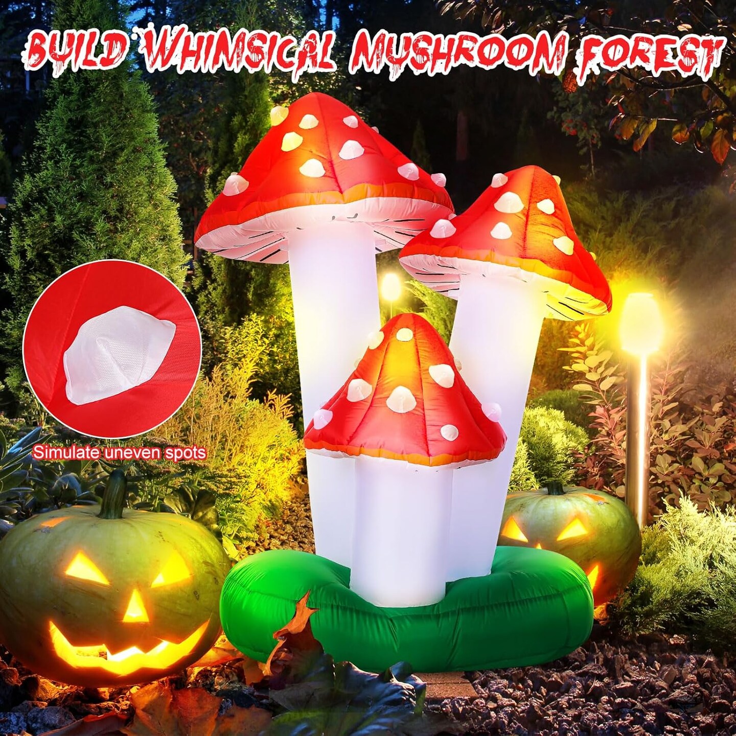 5.9ft Giant Inflatable Mushroom Halloween Decorations, Built in LED Lighted (Multicolor)